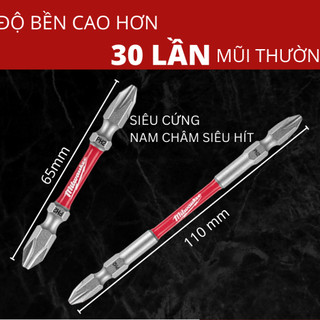 Mũi Vặn Vít PH2 Milwaukee 65mm/110mm | 2 Đầu 4 Cạnh Từ Tính | Siêu Bền – Cạnh Bake Siêu Cứng