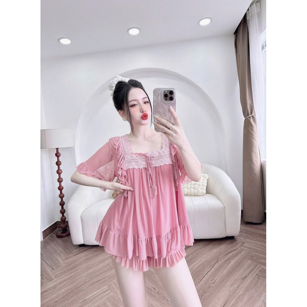 40-70kg Bộ mặc nhà Đùi chất Thun Lưới 2 lớp co giãn êm