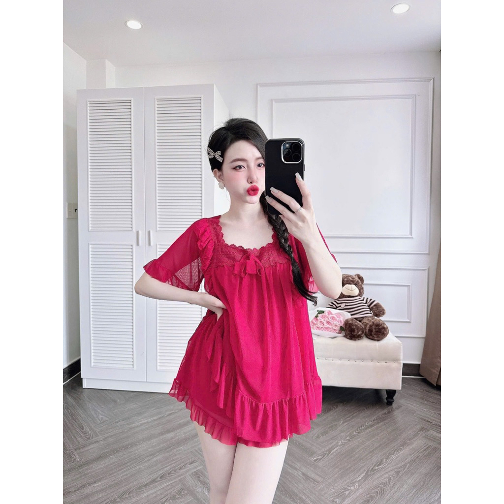 40-70kg Bộ mặc nhà Đùi chất Thun Lưới 2 lớp co giãn êm