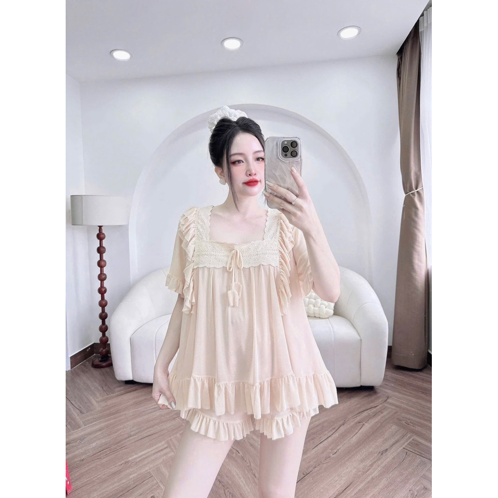 40-70kg Bộ mặc nhà Đùi chất Thun Lưới 2 lớp co giãn êm
