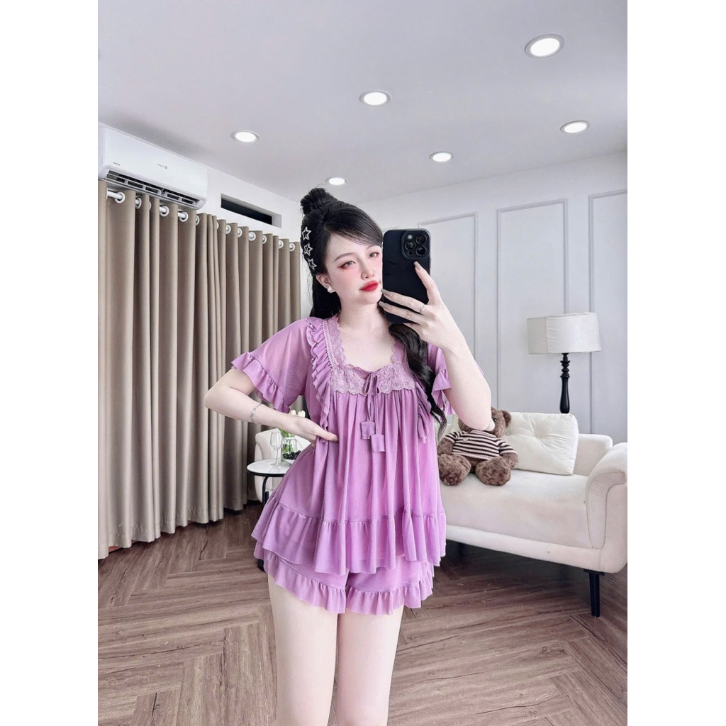 40-70kg Bộ mặc nhà Đùi chất Thun Lưới 2 lớp co giãn êm