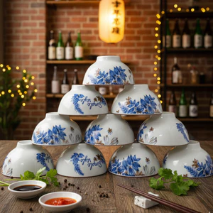 Bộ 10 Bát Chén Ăn Cơm Bộ Bát Gốm Sứ, Chén Bát Cao Cấp Nhiều Hoạt Tiết Hoa Văn 4D Sang Trọng Dày Dặn - Phương Trang