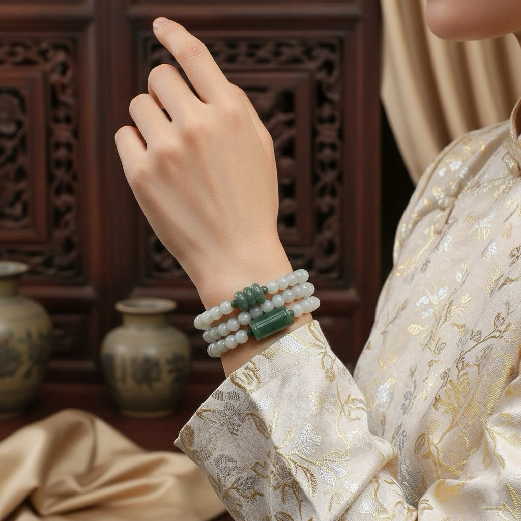 Vòng tay Phỉ Thúy quấn ba vòng mix Tam Điếu & Lu – Ngọc tự nhiên mang lại Vượng Khí, Hộ Thân Bình An