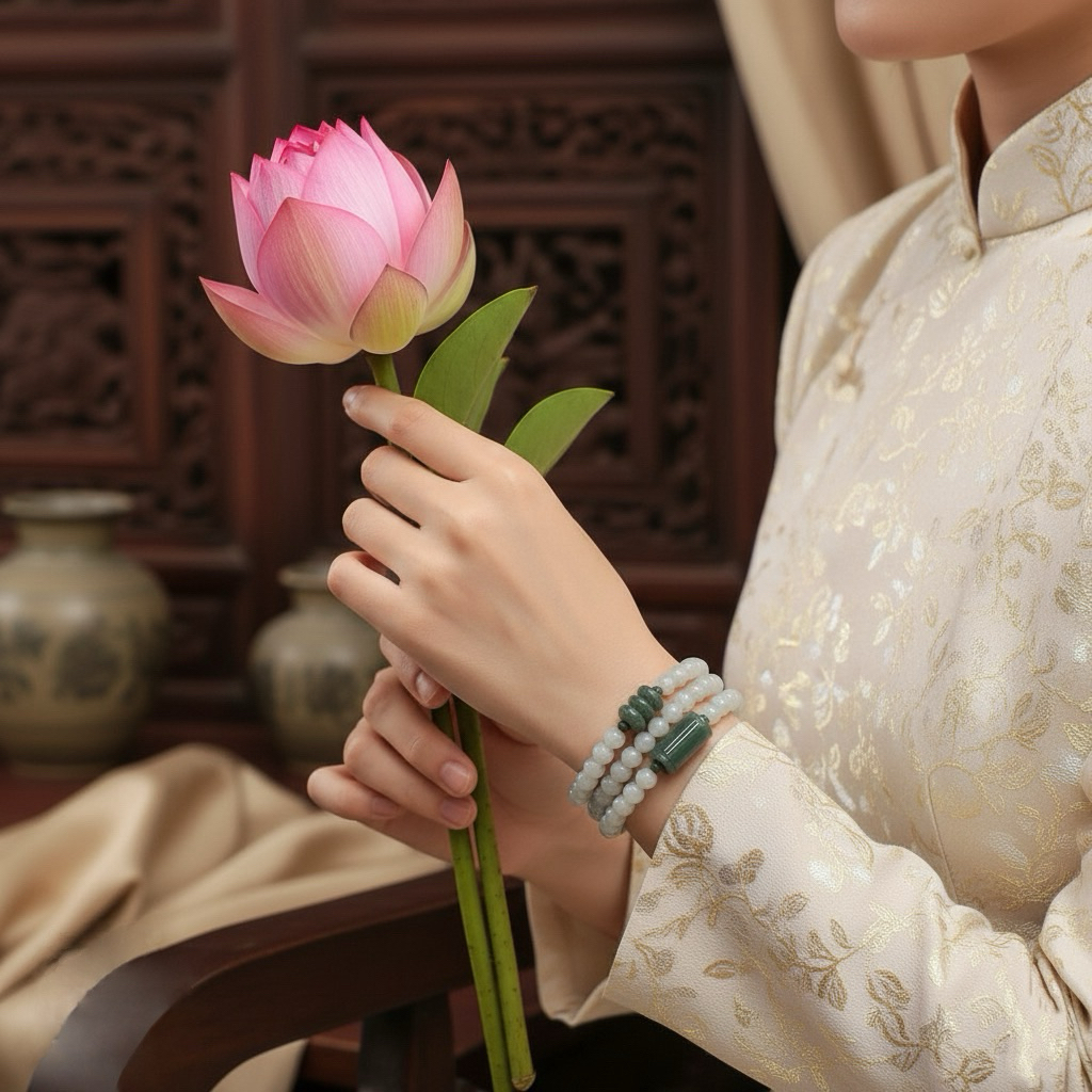 Vòng tay Phỉ Thúy quấn ba vòng mix Tam Điếu & Lu – Ngọc tự nhiên mang lại Vượng Khí, Hộ Thân Bình An