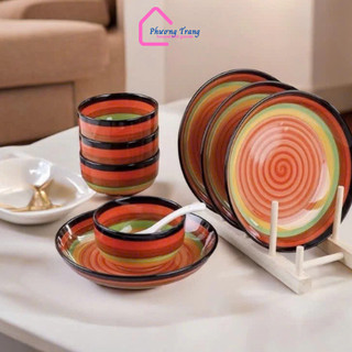 Tô Chén Đĩa Sứ Hoạ Tiết Cầu Vồng Siêu Đẹp - Nhiều Size Tuỳ Chọn -Tự Ghép Sét Bàn Ăn Cầu Vồng Cao Cấp - Phương Trang