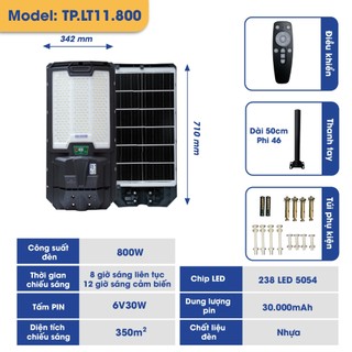Ảnh 2 – Đèn Đường Năng Lượng Mặt Trời Liền Thể TP SOLAR Công Suất 500W, 800W Chiếu Sáng 150-350m2, Cảm Biến Chuyển Động