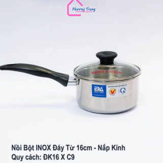 Nồi bột inox đáy từ nắp kính,nồi quánh khuấy bột, nồi quánh 14cm,16cm nấu bột nấu cháo - Phương Trang