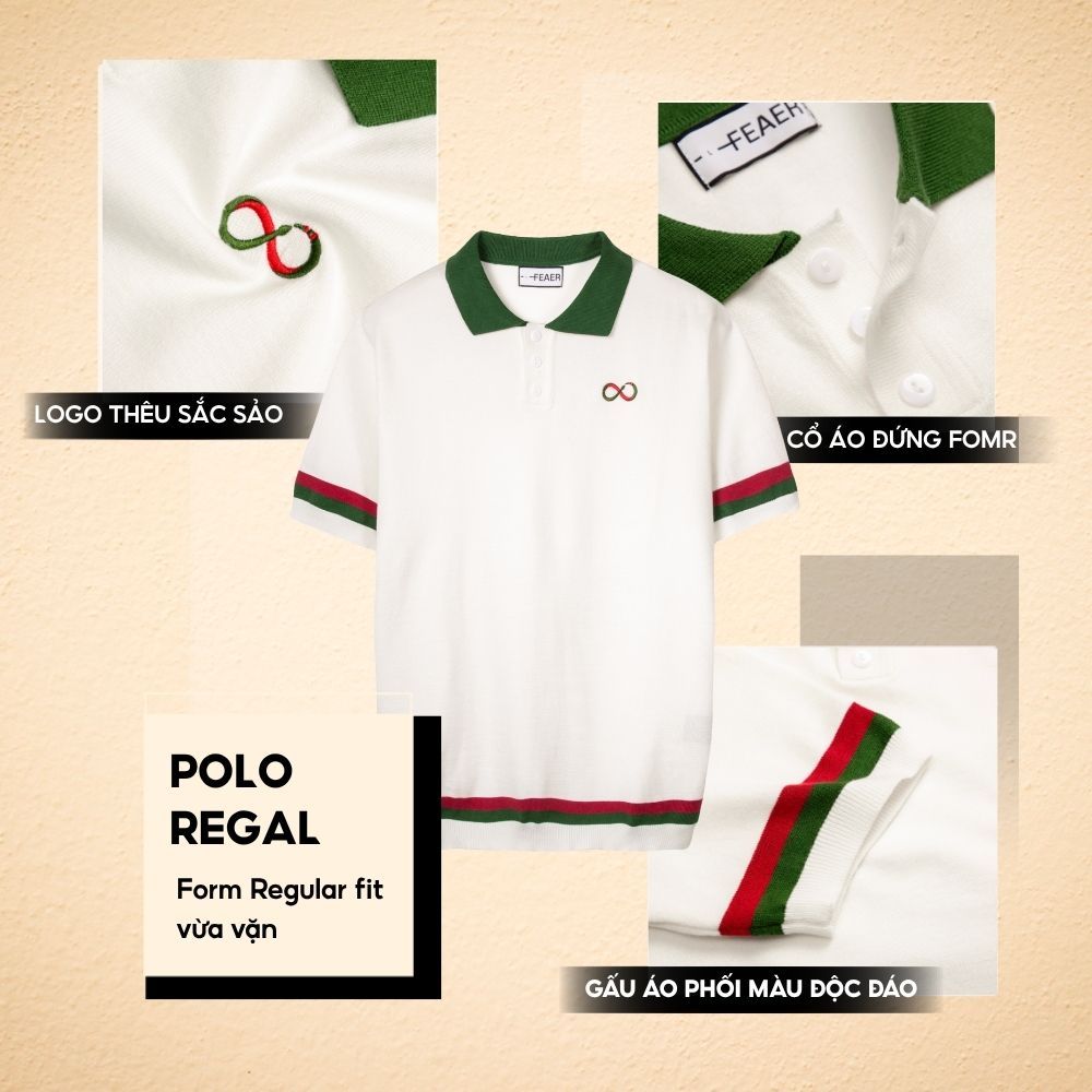 Áo Polo Nam Regal vải dệt kim cao cấp mềm mịn, ấm áp, dệt sợi dày, logo thêu rắn vô cực, phối hoa văn tinh tế - FEAER