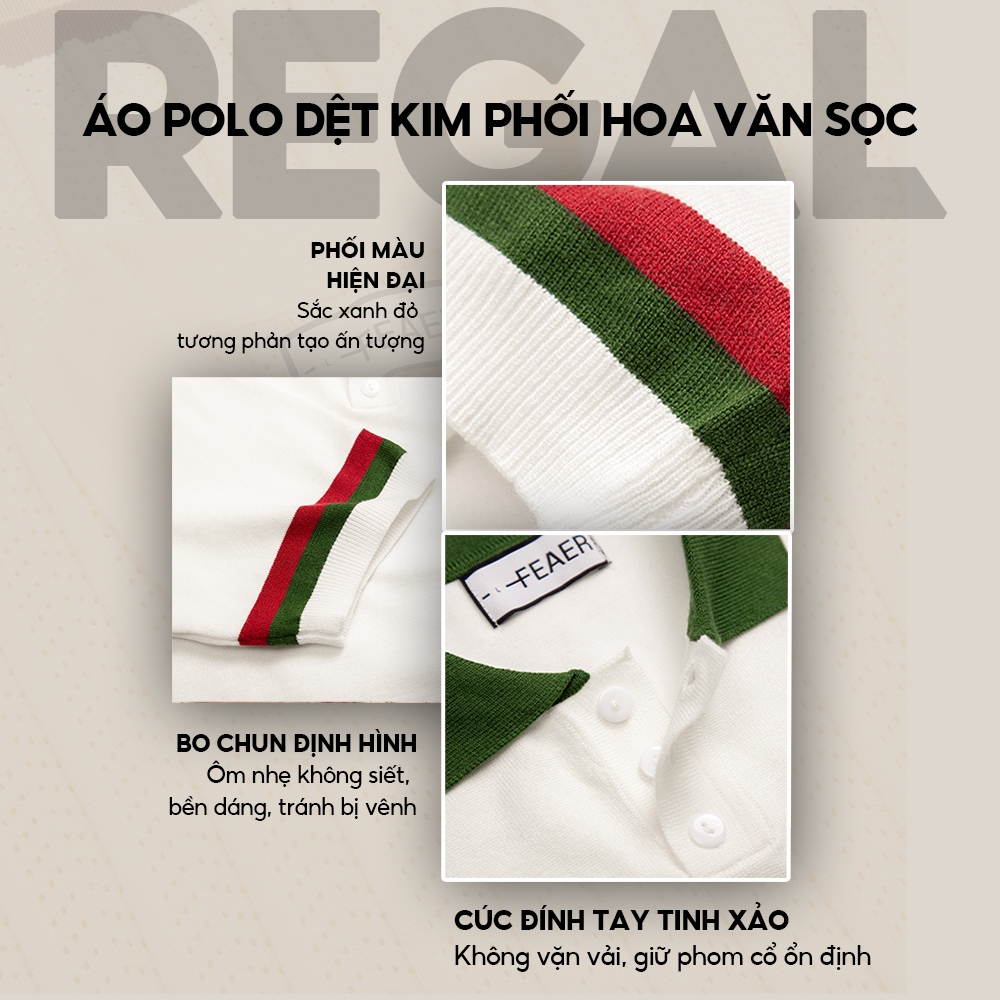 Áo Polo Nam Regal vải dệt kim cao cấp mềm mịn, ấm áp, dệt sợi dày, logo thêu rắn vô cực, phối hoa văn tinh tế - FEAER