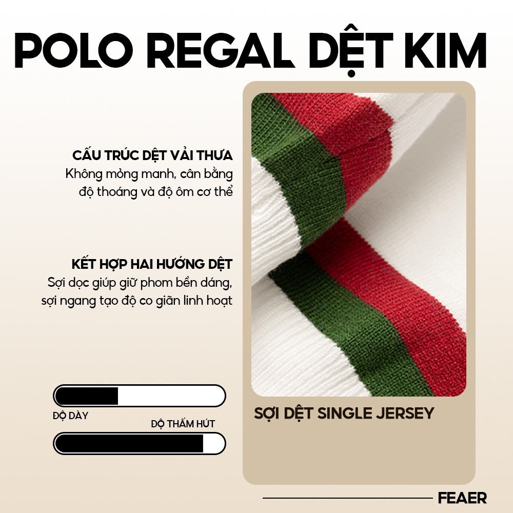 Áo Polo Nam Regal vải dệt kim cao cấp mềm mịn, ấm áp, dệt sợi dày, logo thêu rắn vô cực, phối hoa văn tinh tế - FEAER