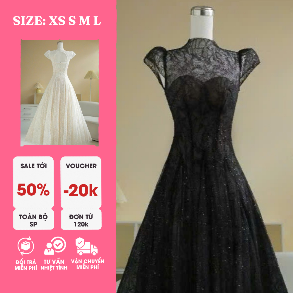 ĐẦM REN ĐEN TRẮNG DÁNG DÀI MAXI