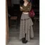 Chân váy caro dáng dài bất đối xứng phối tua rua vintage thời trang nữ | KHAO Boutique