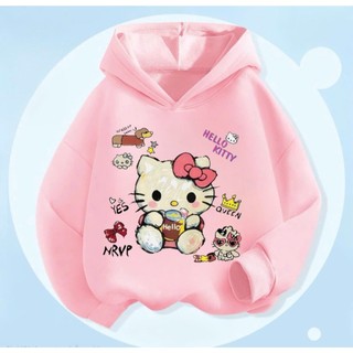 Áo khoác nỉ HELLO KITTY bé gái, Áo Hoodie siêu dễ thương fom rộng chất nỉ bông mềm mịn cho bé 6-30kg