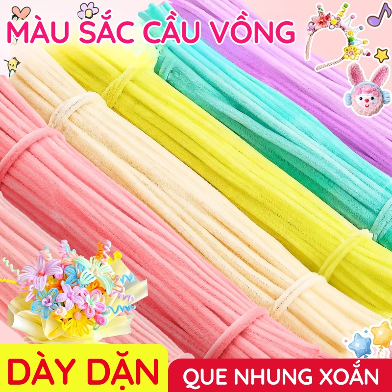 Que Nhung Uốn Nắn Thủ Công Làm Hoa, Trang Trí, Đồ Handmade - Kẽm Nhung Nhiều Màu Pastel