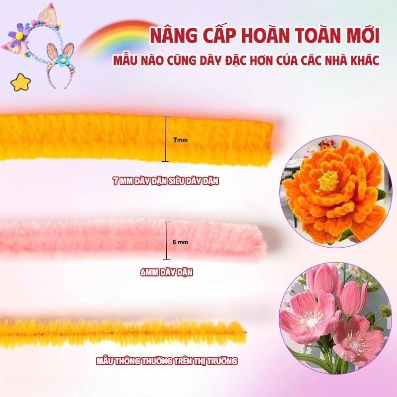 Que Nhung Uốn Nắn Thủ Công Làm Hoa, Trang Trí, Đồ Handmade - Kẽm Nhung Nhiều Màu Pastel
