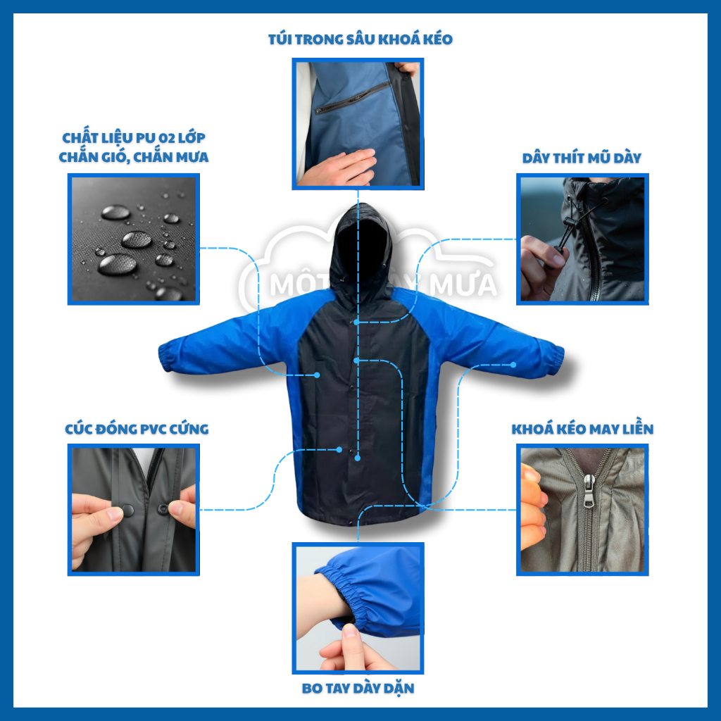 Áo mưa bộ chất liệu PU 02 lớp chắn mưa chắn gió siêu bền (áo + quần) - Tặng 01 ủng mưa