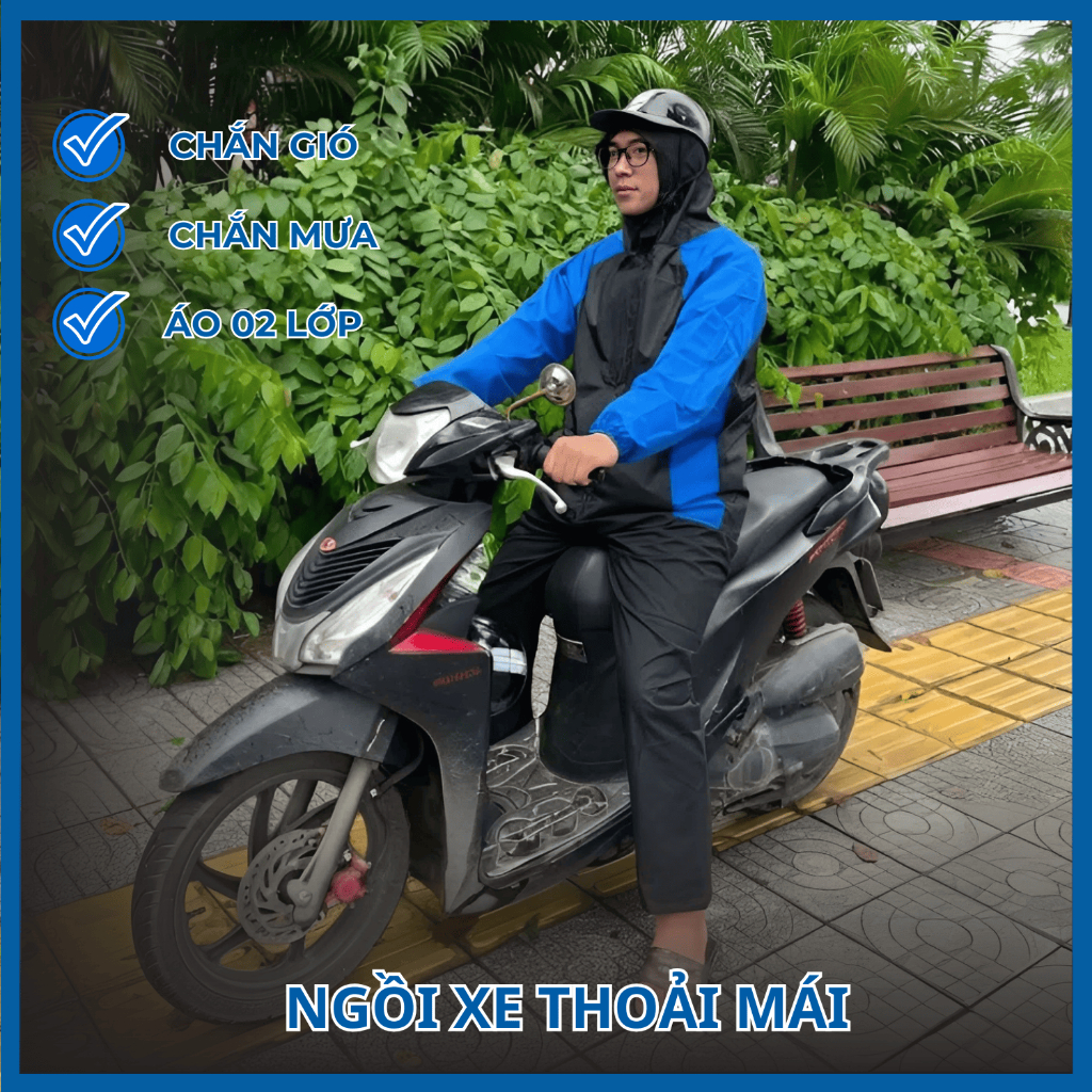 Áo mưa bộ chất liệu PU 02 lớp chắn mưa chắn gió siêu bền (áo + quần) - Tặng 01 ủng mưa
