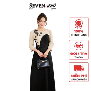 Đầm xoè đính hoa cườm nổi trang trí thời trang nữ Seven.AM H633663K