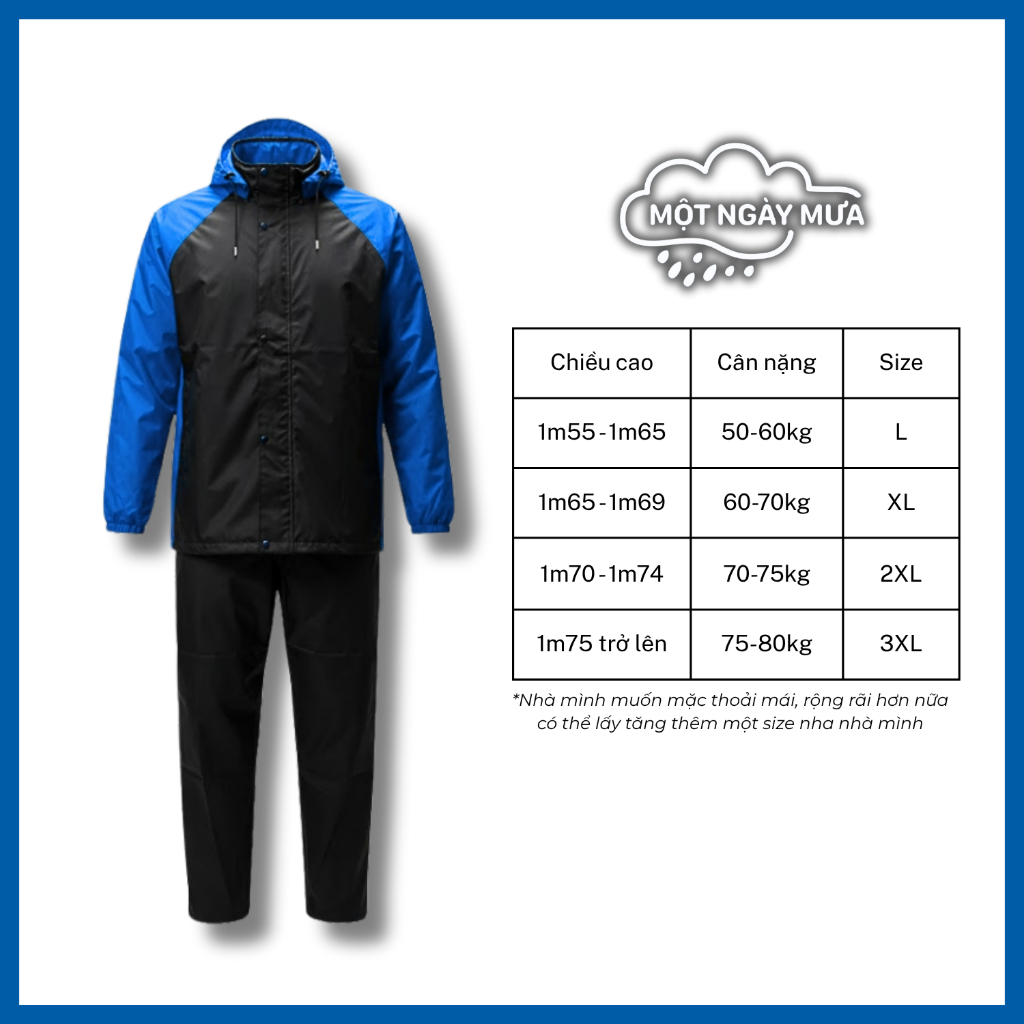 Áo mưa bộ chất liệu PU 02 lớp chắn mưa chắn gió siêu bền (áo + quần) - Tặng 01 ủng mưa