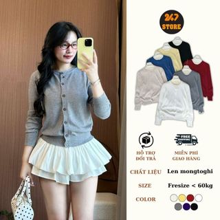 Áo khoác cardigan len nữ mỏng áo len dệt kim dài tay cổ tròn basic áo cadigan cài khuy màu trơn đi học đi làm 139