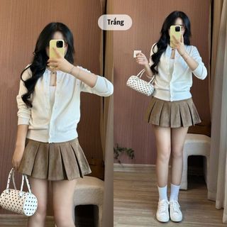 Áo khoác cardigan len nữ mỏng áo len dệt kim dài tay cổ tròn basic áo cadigan cài khuy màu trơn đi học đi làm 139