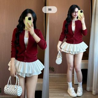 Áo khoác cardigan len nữ mỏng áo len dệt kim dài tay cổ tròn basic áo cadigan cài khuy màu trơn đi học đi làm 139