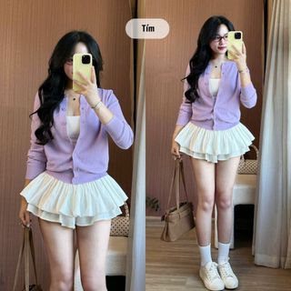 Áo khoác cardigan len nữ mỏng áo len dệt kim dài tay cổ tròn basic áo cadigan cài khuy màu trơn đi học đi làm 139