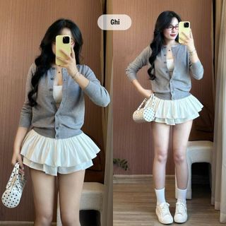 Áo khoác cardigan len nữ mỏng áo len dệt kim dài tay cổ tròn basic áo cadigan cài khuy màu trơn đi học đi làm 139
