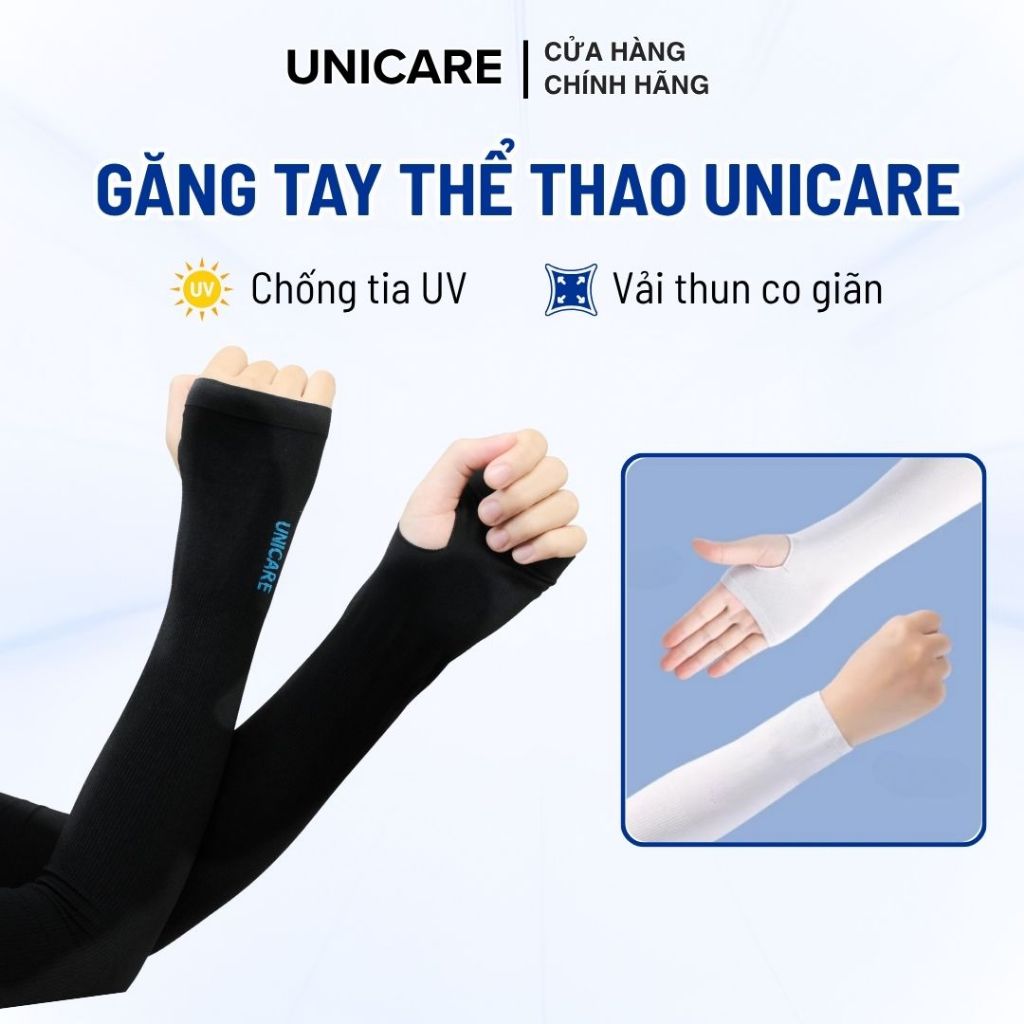 Găng Tay Chống Nắng Tia UV Unicare Cao Cấp, Găng Tay Thể Thao Xỏ Ngón Chất Thun Lạnh Co Giãn 4 Chiều