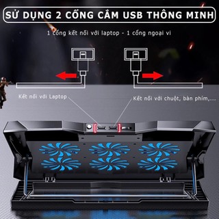 Đế tản nhiệt laptop COREX Q3 có 6 quạt làm mát nhanh chống ồn đèn led gaming giúp tăng hiệu năng bảo vệ máy tính