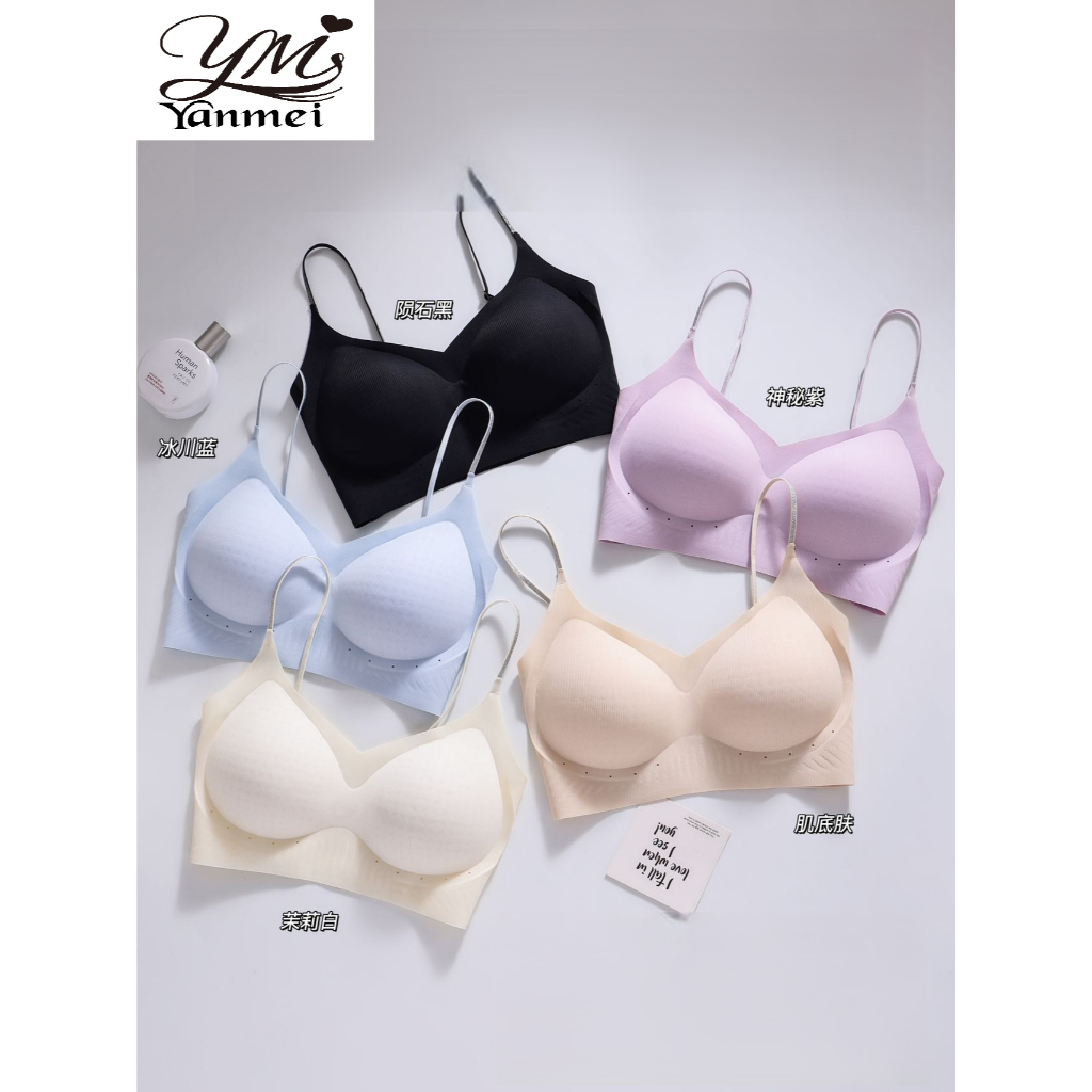 YANMEI Áo Bra Lụa Lạnh Mát Lạnh Mỏng Nhẹ Không Gọng Dây Kim Tuyến Lấp Lánh 33