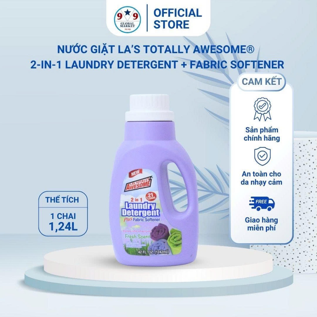 Nước giặt  - LA’s Totally Awesome® 2-in-1 - Laundry Detergent + Fabric Softener  -  1,24L - Màu tím