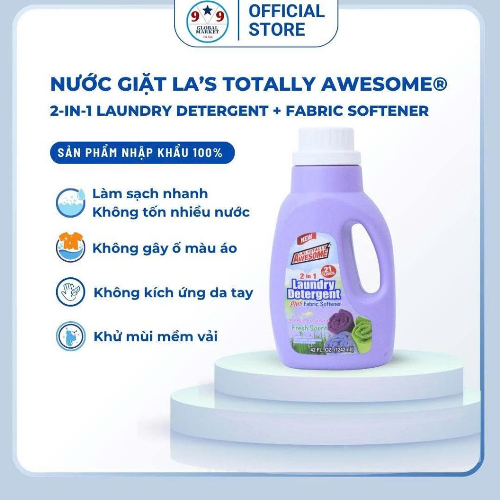 Nước giặt  - LA’s Totally Awesome® 2-in-1 - Laundry Detergent + Fabric Softener  -  1,24L - Màu tím