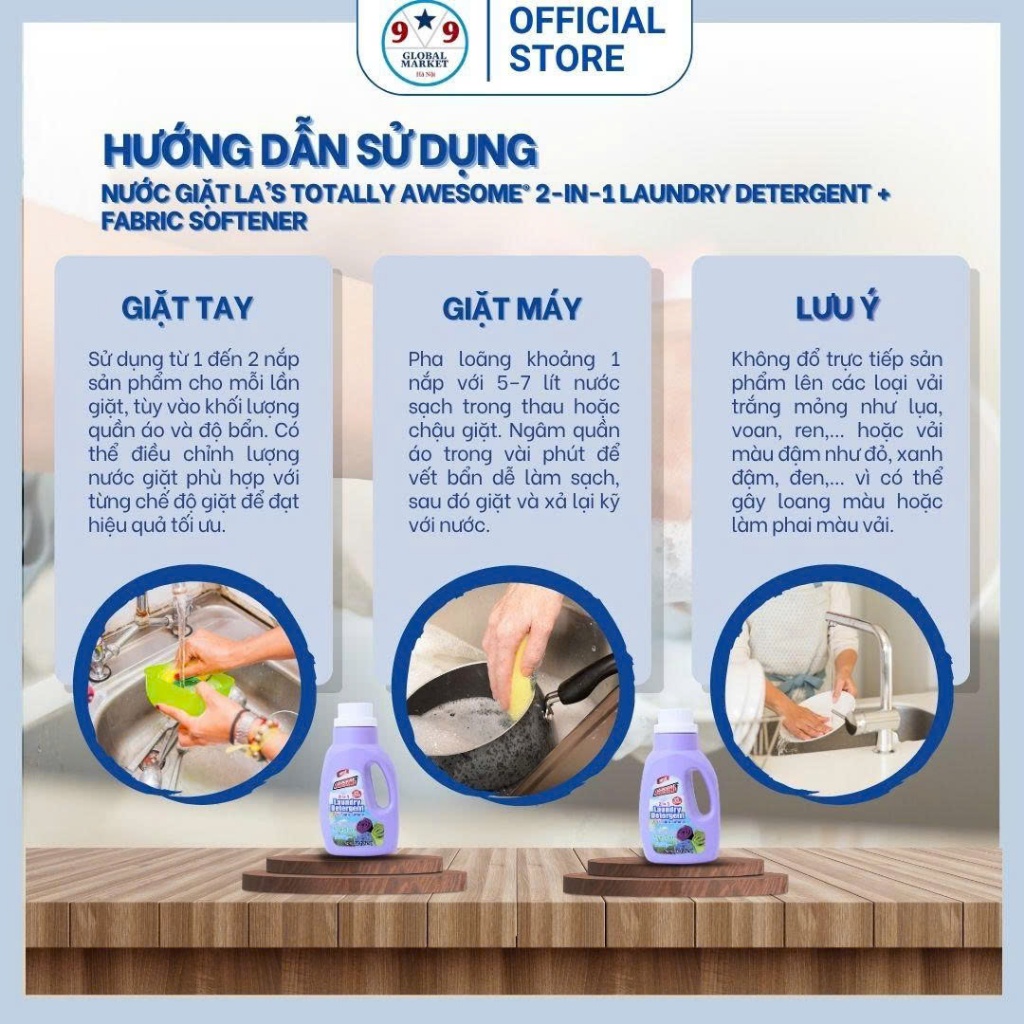 Nước giặt  - LA’s Totally Awesome® 2-in-1 - Laundry Detergent + Fabric Softener  -  1,24L - Màu tím