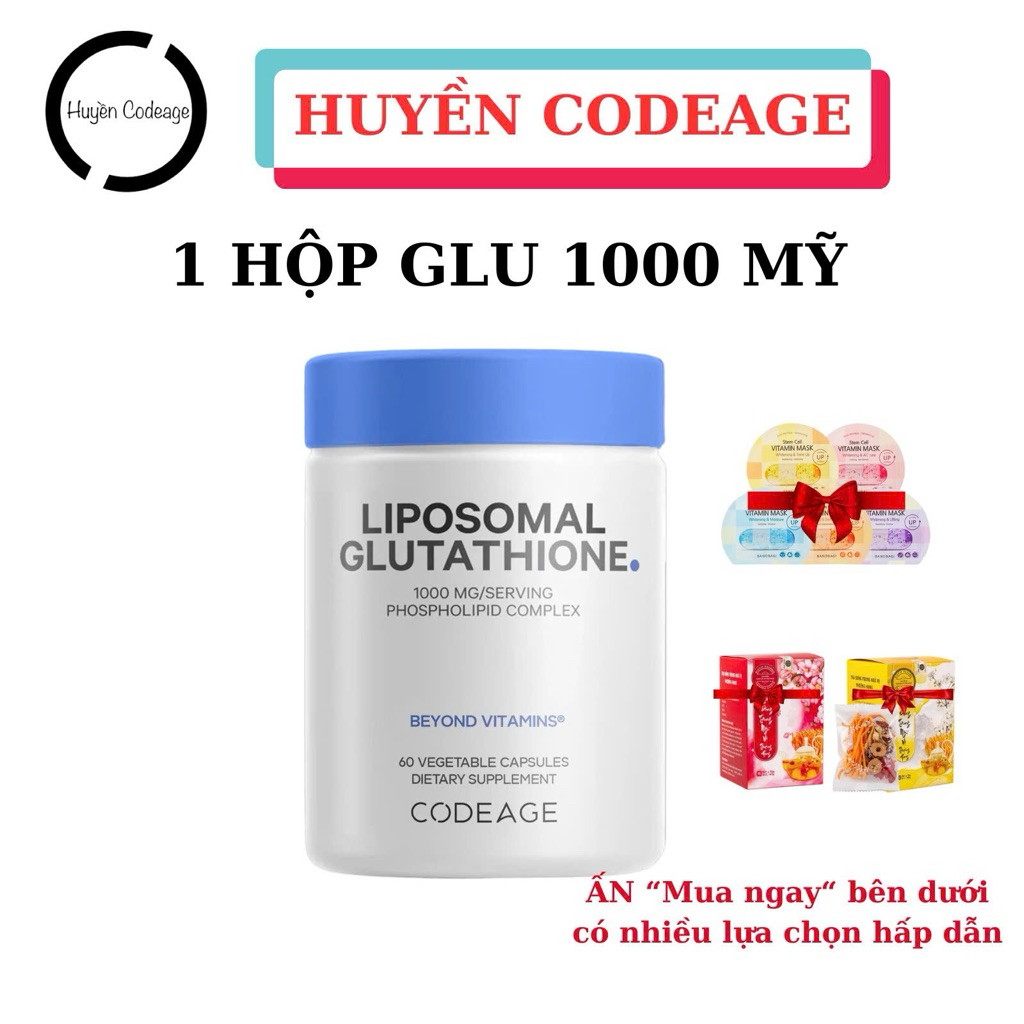Viên GLU 1000mg Liposomal Glutathione 1000mg Codeage 60 viên - Huyền Codeage 