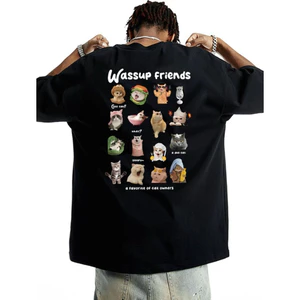 Áo Thun Wassup Friend Meme Mèo Chất Vải Cotton Dày Dặn New Ss2025