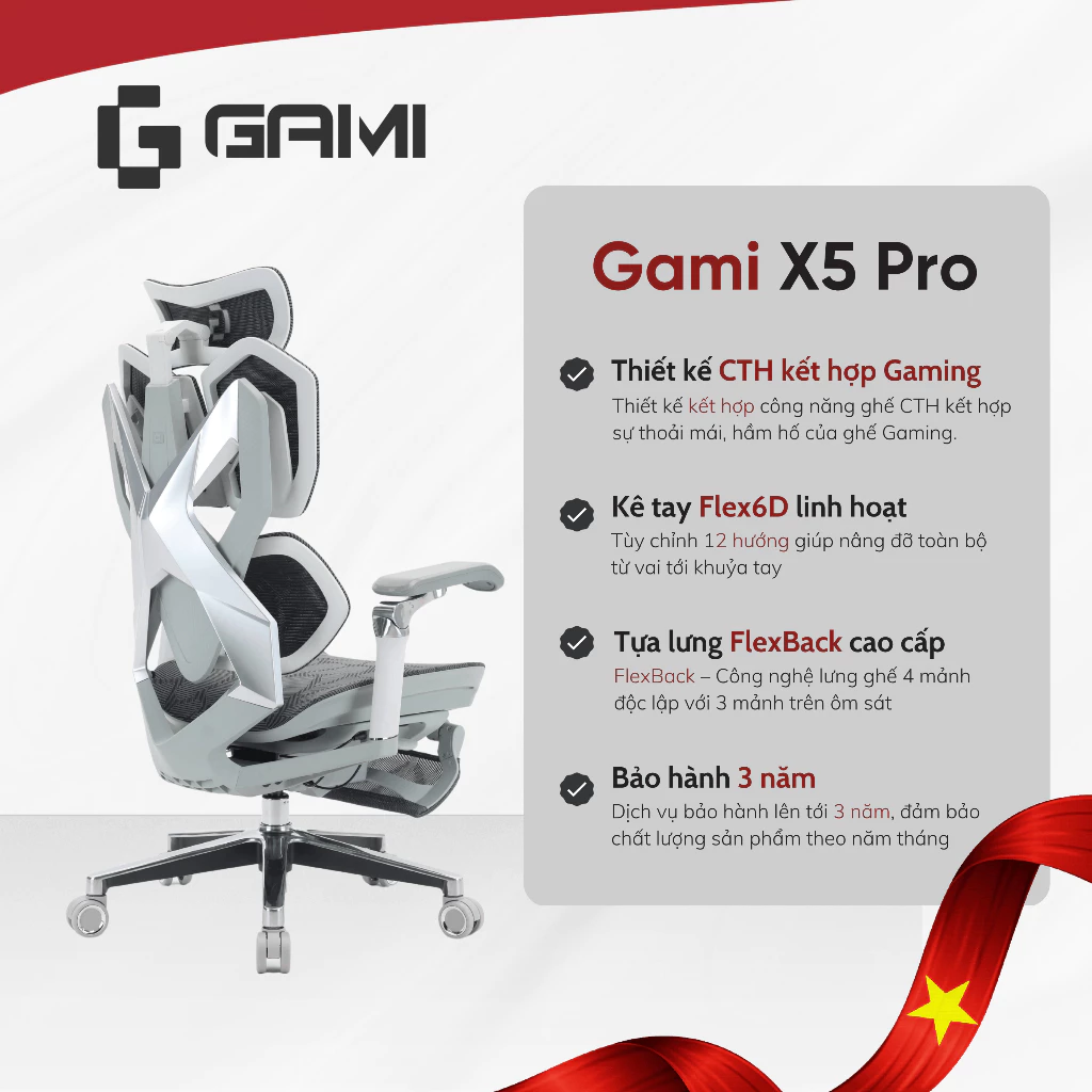 Ghế công thái học GAMI X5 PRO [Tặng kèm pad chuột Gami]