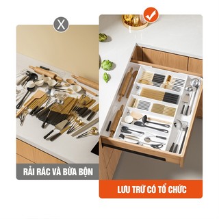 ZiinLife Khay Chia Ngăn Kéo Điều Chỉnh - Dùng Cho Ngăn Kéo Đựng Mỹ Phẩm Hoặc Đũa Muỗng