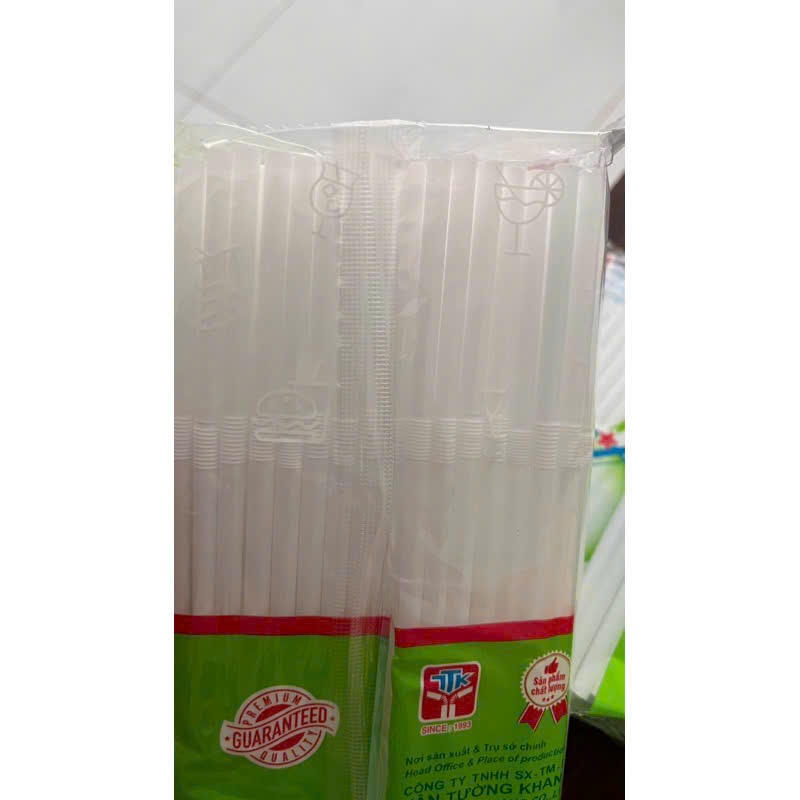bịch 70 Ống hút trắng * TÂN TƯỜNG KHANG - cong- đầu bằng cho bé, phi 5mm dài 20cm