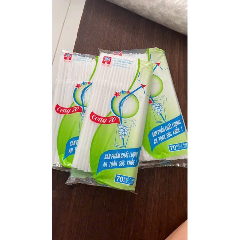 bịch 70 Ống hút trắng * TÂN TƯỜNG KHANG - cong- đầu bằng cho bé, phi 5mm dài 20cm