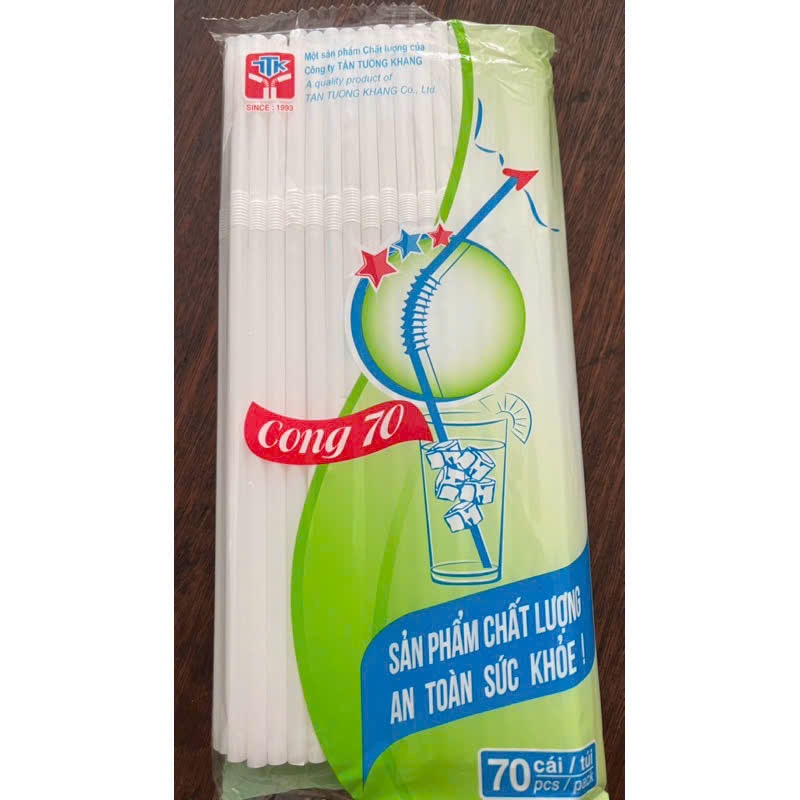 bịch 70 Ống hút trắng * TÂN TƯỜNG KHANG - cong- đầu bằng cho bé, phi 5mm dài 20cm
