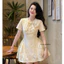 MIU.STUDIO •”Anla dress” Đầm ren hoa tay ngắn đính nơ cao cấp , Váy thiết kế ngắn xoè đơn giản thanh lịch