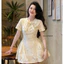 MIU.STUDIO •”Anla dress” Đầm ren hoa tay ngắn đính nơ cao cấp , Váy thiết kế ngắn xoè đơn giản thanh lịch