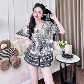 Đồ Bộ Pijama Nữ Cộc Tay MiLi – Áo Tay Ngắn Nút Bọc, Quần Đùi Có Túi – Lụa Latin Cao Cấp Sang Trọng