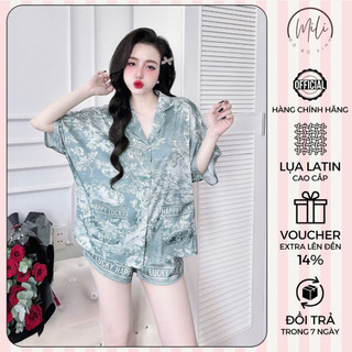 Đồ Bộ Pijama Nữ Form Rộng MiLi – Lụa Latin Cao Cấp, Áo Cánh Dơi, Quần Đùi Có Túi, Họa Tiết Loang Rừng, Đồ Ngủ Xinh