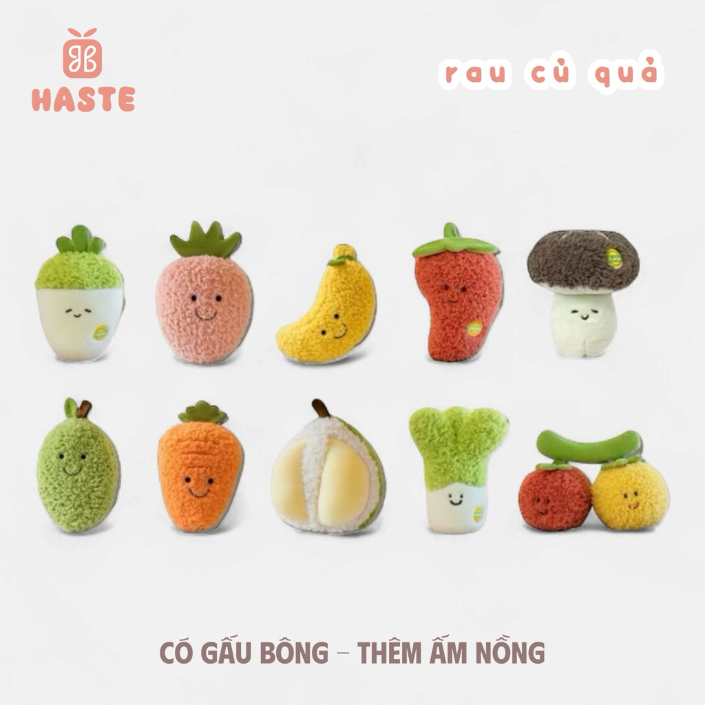 Gấu Thú Bông Hình Rau Củ Trái Cây Nhiệt Đới Healthy Cà Rốt Sầu Riêng Chuối Dưa Hấu Cute Size Mini Mềm Lông Xù