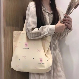 Túi tote vải canvas nữ in hoạ tiết hoa cúc cute Cactus Gấu Bow phong cách Hàn Quốc đi học đi chơi. Hạo Khoa shop