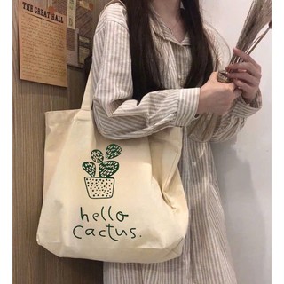 Túi tote vải canvas nữ in hoạ tiết hoa cúc cute Cactus Gấu Bow phong cách Hàn Quốc đi học đi chơi. Hạo Khoa shop