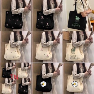 Túi tote vải canvas nữ in hoạ tiết hoa cúc cute Cactus Gấu Bow phong cách Hàn Quốc đi học đi chơi. Hạo Khoa shop