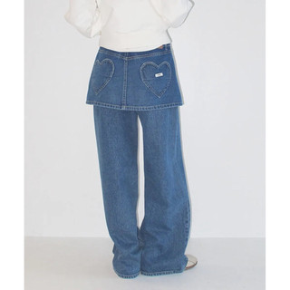 HEART POCKET DENIM SKIRT LAYERED PANTS – MEDIUM